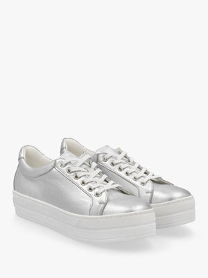 Piccadilly Circus Silver Leather Flatform Trainers