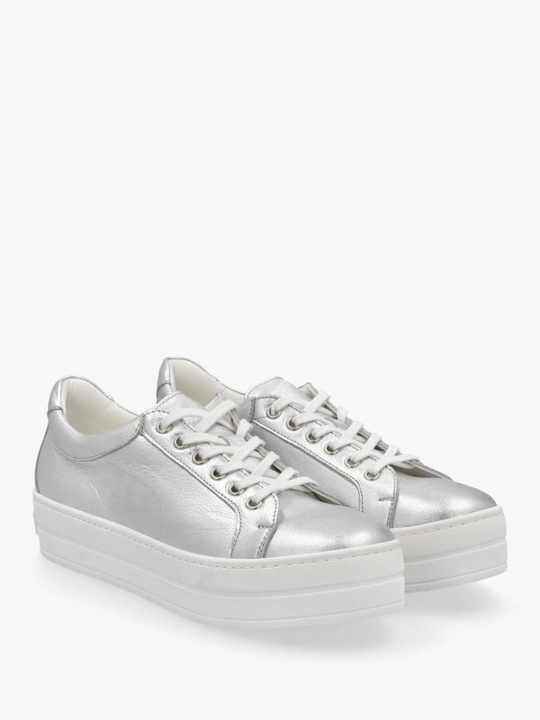Piccadilly Circus Silver Leather Flatform Trainers