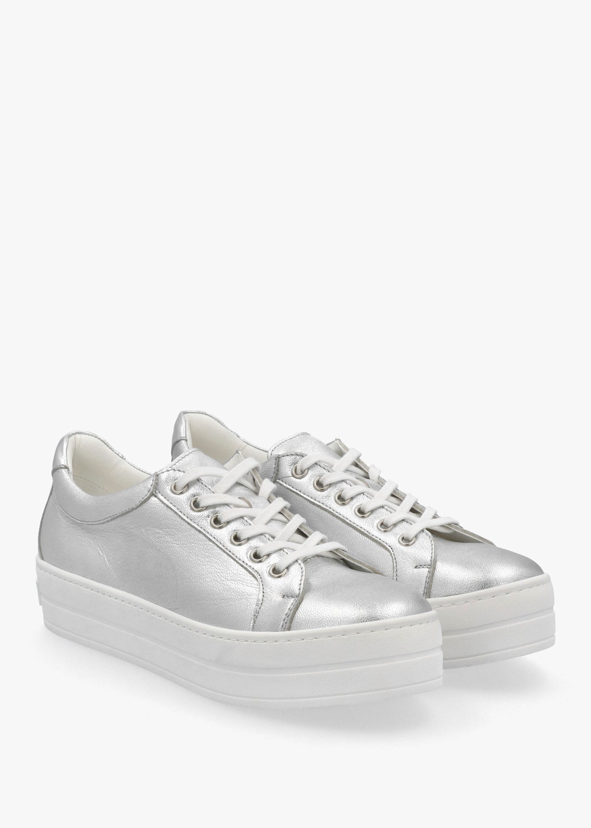 Piccadilly Circus Silver Leather Flatform Trainers