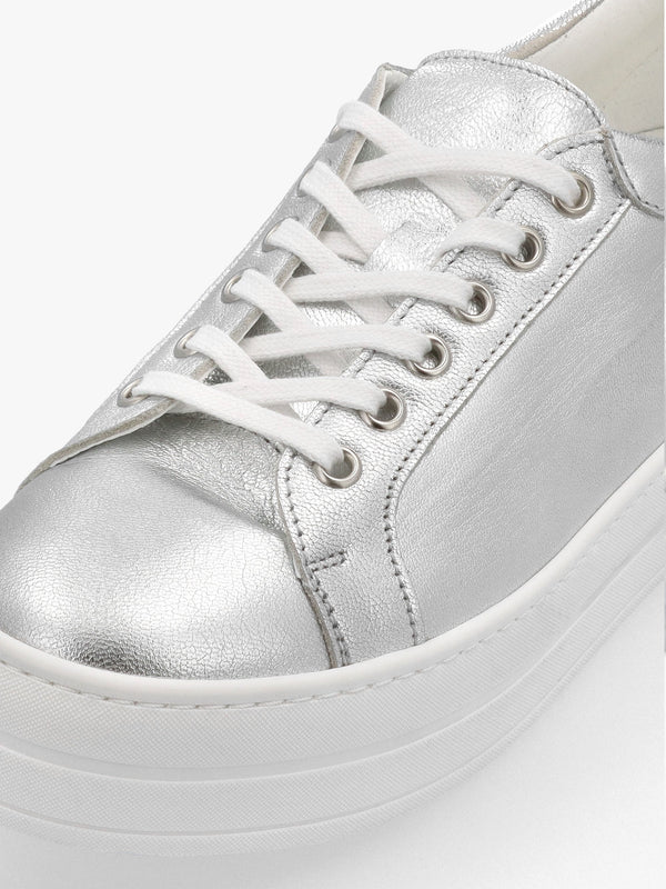 Piccadilly Circus Silver Leather Flatform Trainers