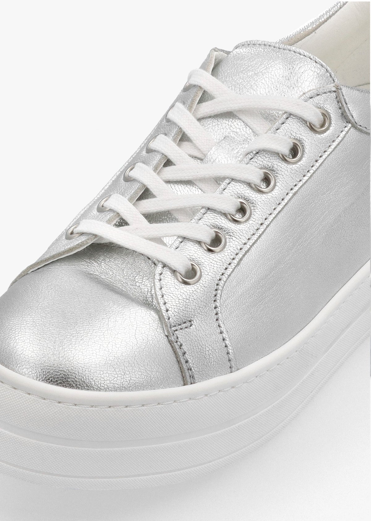 Piccadilly Circus Silver Leather Flatform Trainers