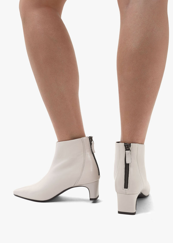 Sedda Cream Leather Low Heel Ankle Boots