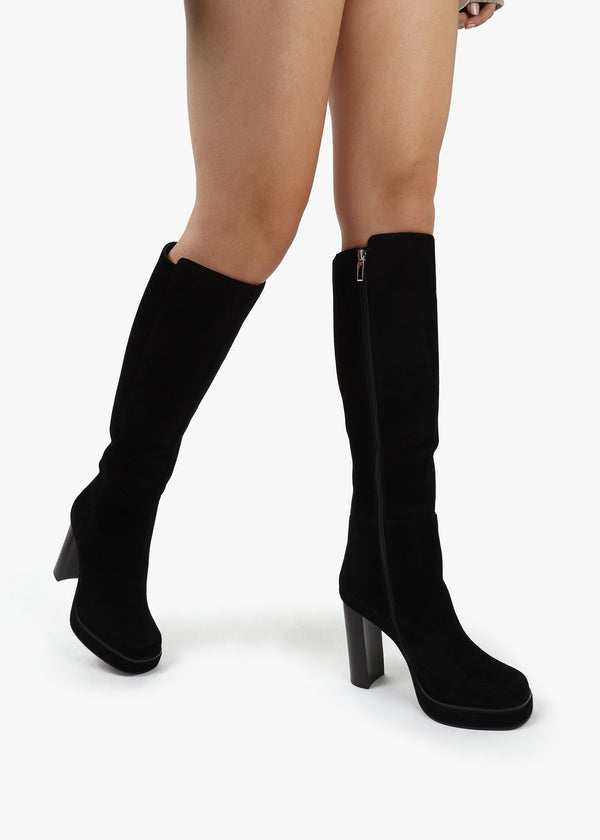 Sippy Black Suede Platform Knee Boots
