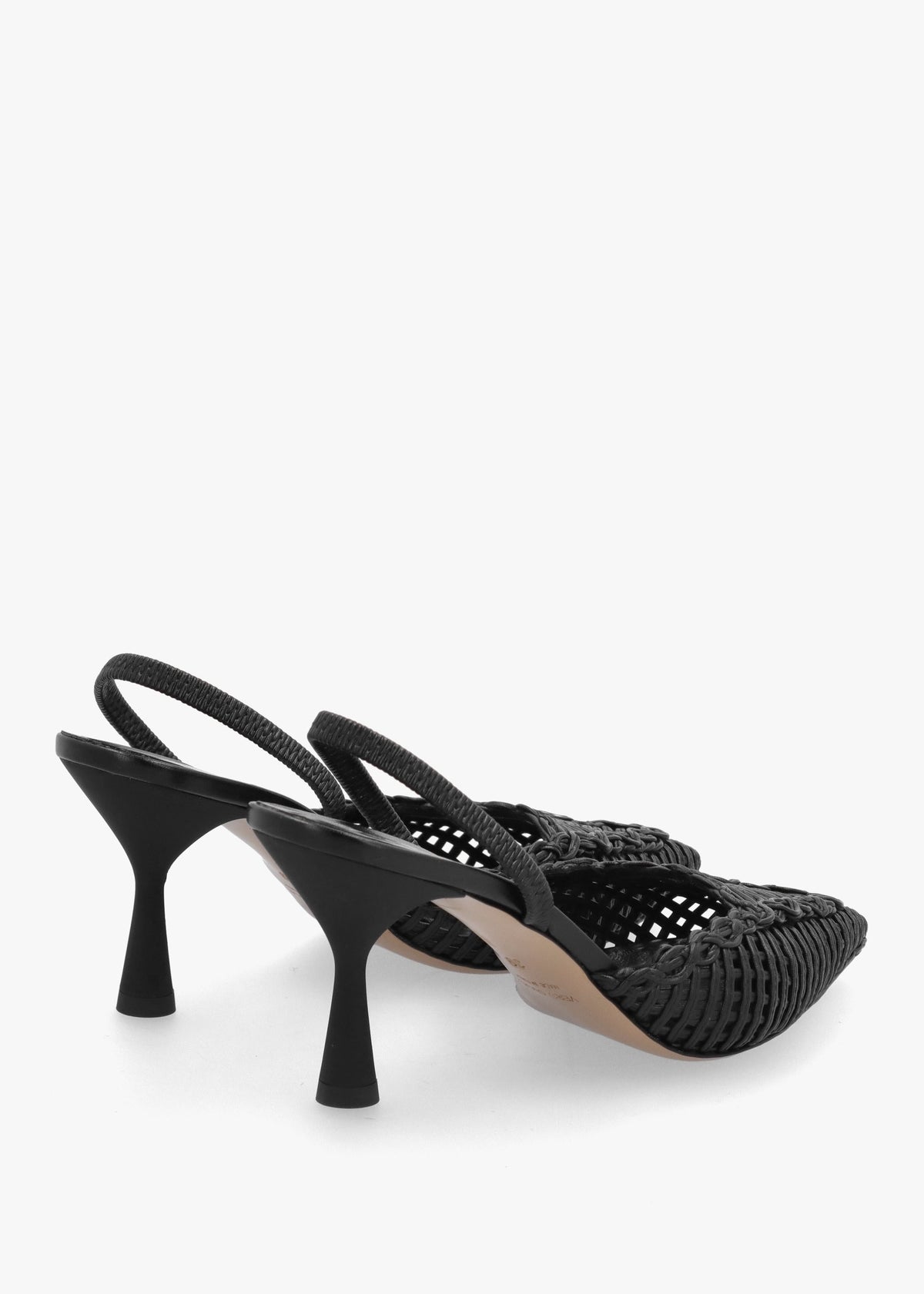 Tiffi Black Leather Woven Sling Back Mid Heel Court Shoes