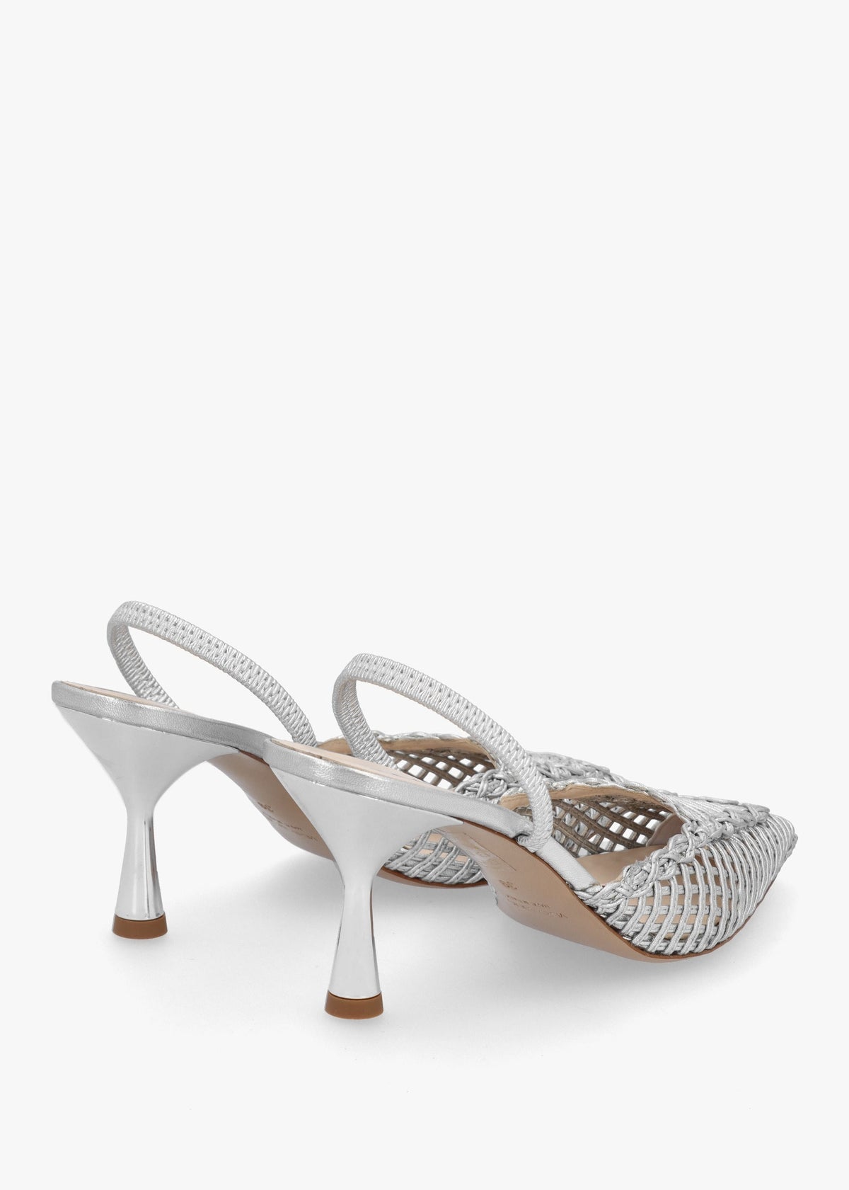 Tiffi Low Silver Leather Woven Sling Back Mid Heel Court Shoes