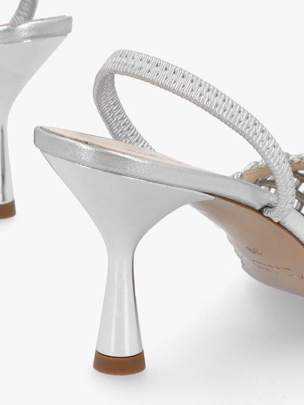 Tiffi Low Silver Leather Woven Sling Back Mid Heel Court Shoes