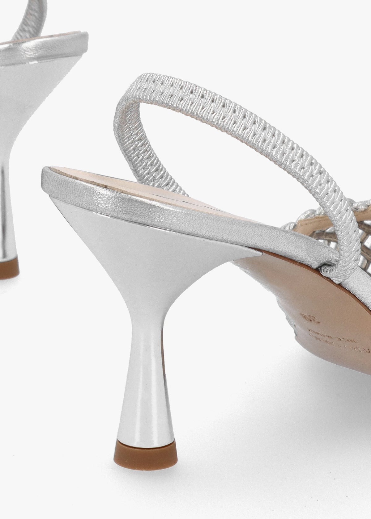 Tiffi Low Silver Leather Woven Sling Back Mid Heel Court Shoes