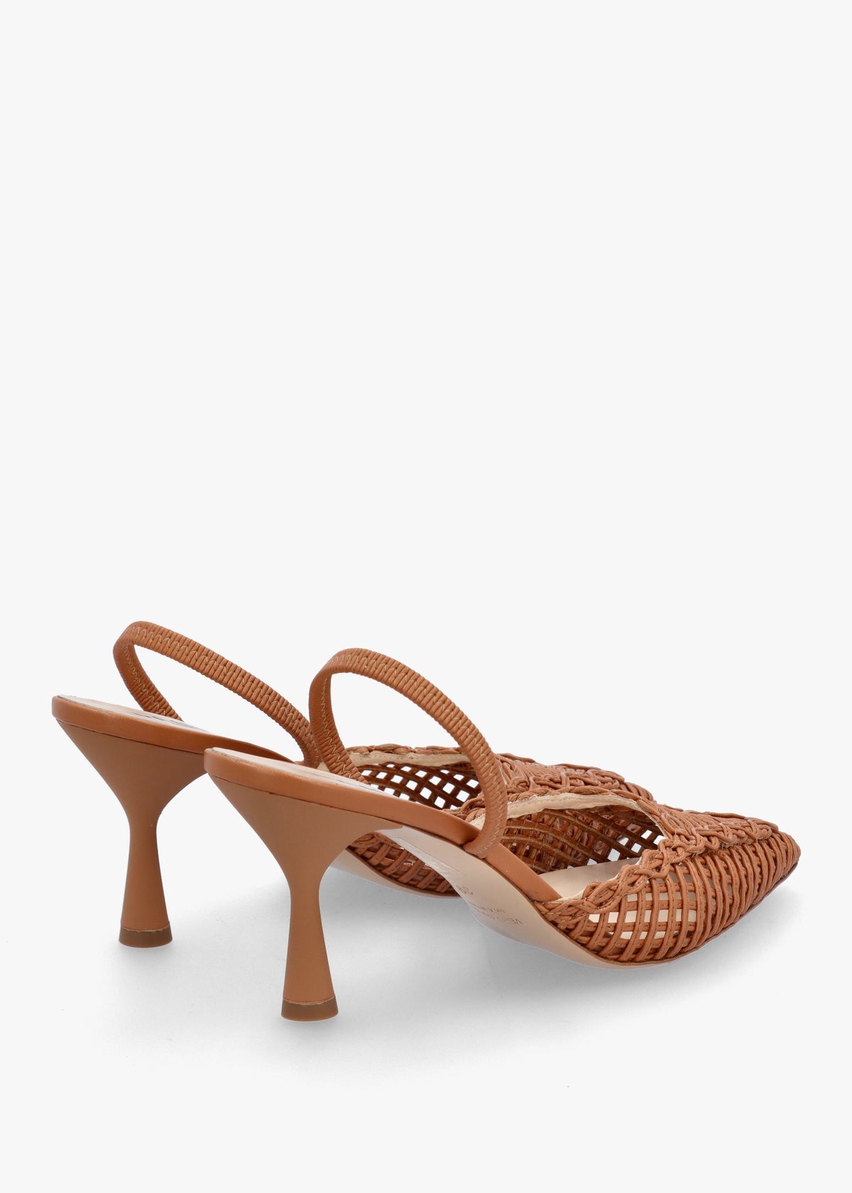 Tiffi Low Tan Leather Woven Sling Back Mid Heel Court Shoes
