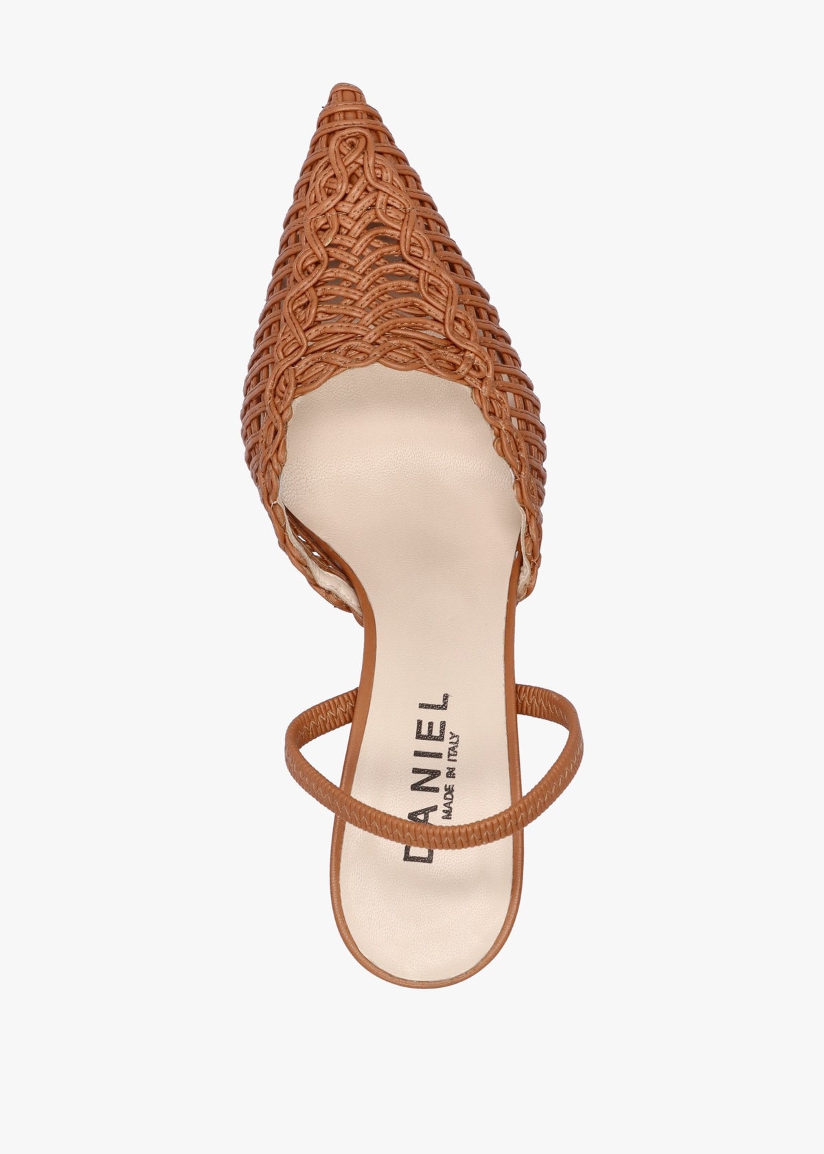 Tiffi Low Tan Leather Woven Sling Back Mid Heel Court Shoes