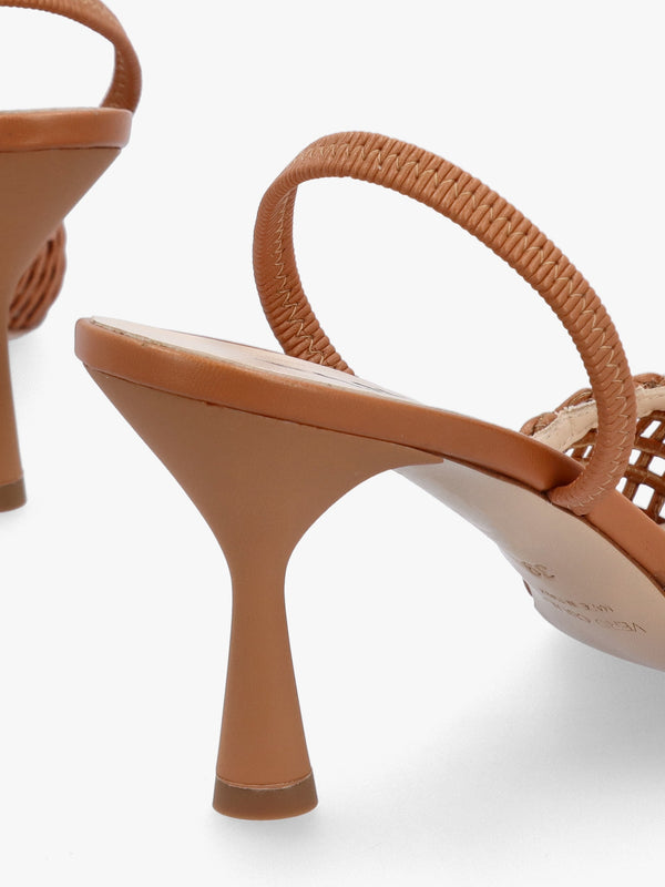 Tiffi Low Tan Leather Woven Sling Back Mid Heel Court Shoes