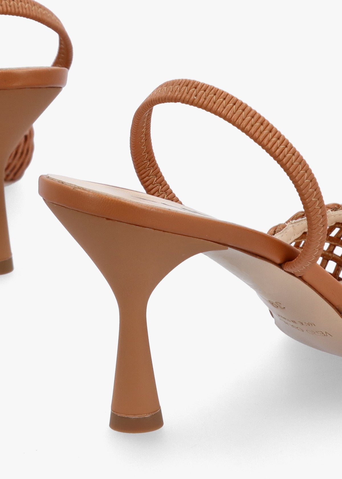 Tiffi Low Tan Leather Woven Sling Back Mid Heel Court Shoes