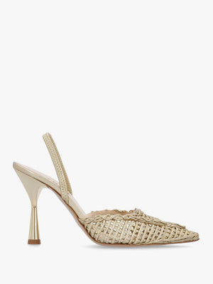 Tiffi Gold Leather Woven Sling Back Court Shoes