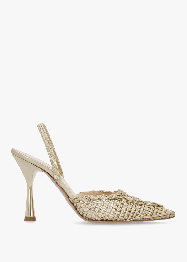 Tiffi Gold Leather Woven Sling Back Court Shoes