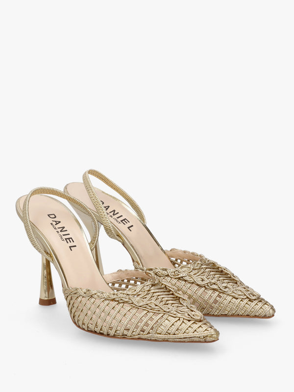 Tiffi Gold Leather Woven Sling Back Court Shoes