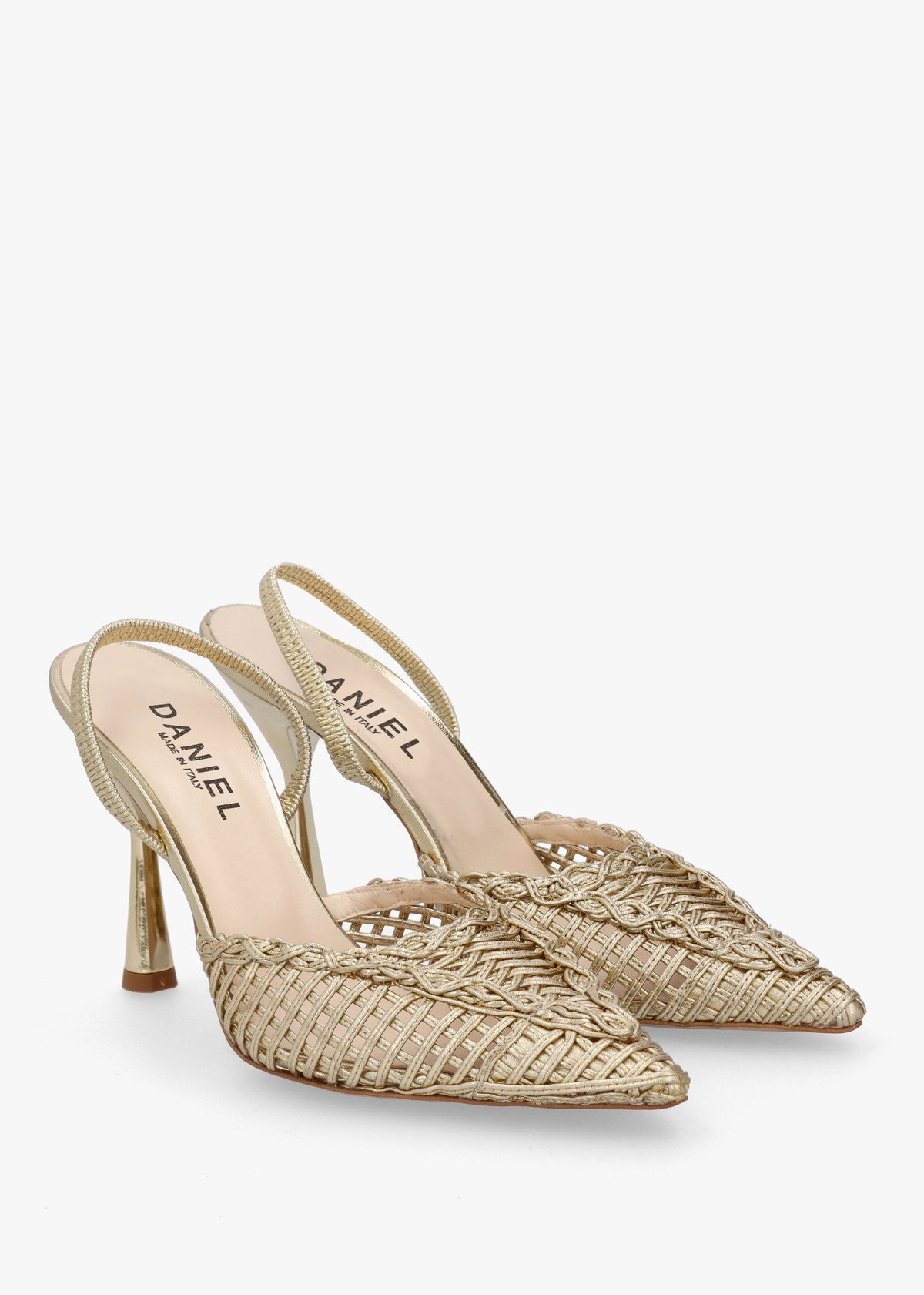 Tiffi Gold Leather Woven Sling Back Court Shoes
