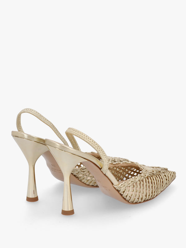 Tiffi Gold Leather Woven Sling Back Court Shoes