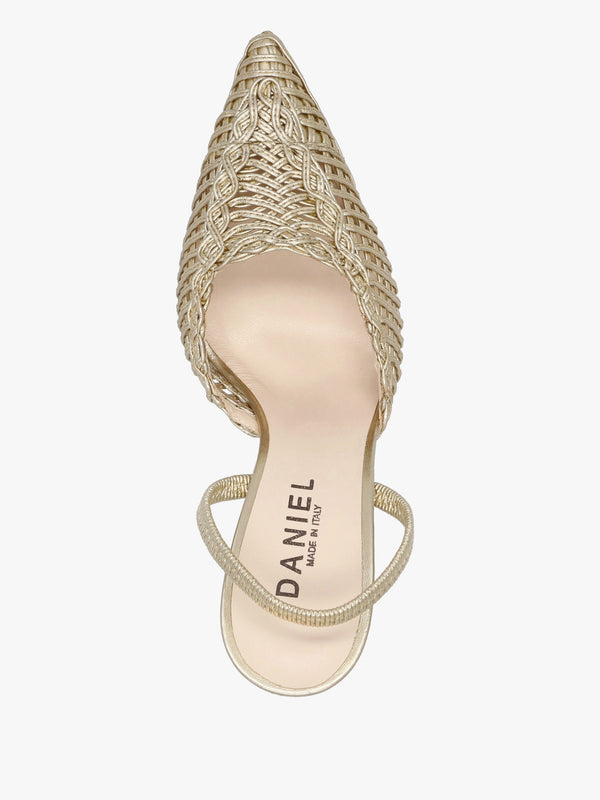 Tiffi Gold Leather Woven Sling Back Court Shoes