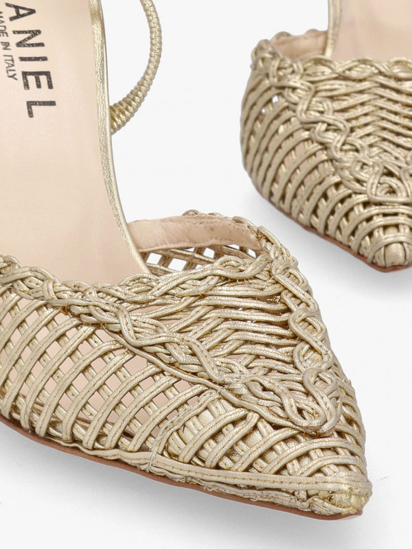Tiffi Gold Leather Woven Sling Back Court Shoes