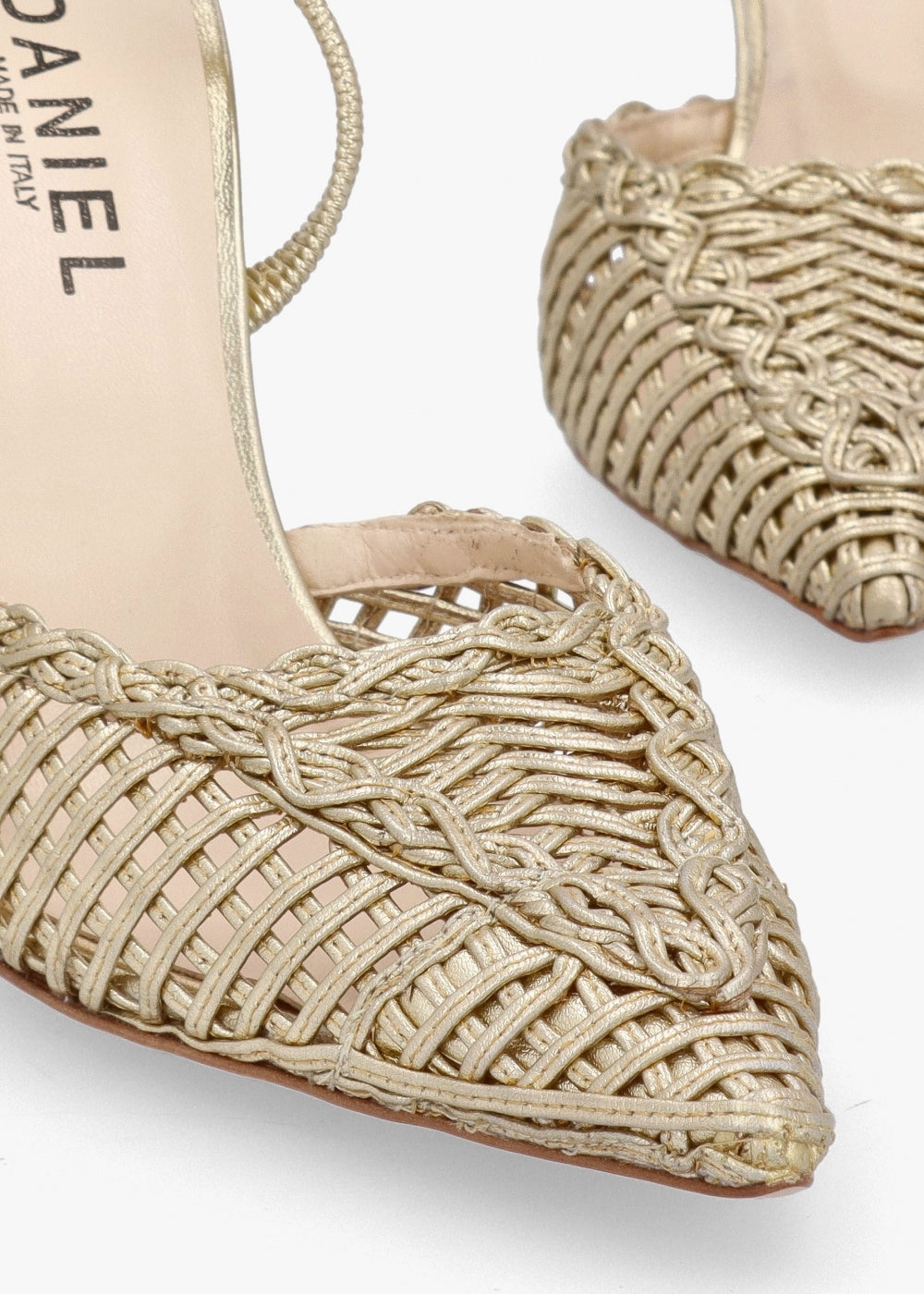 Tiffi Gold Leather Woven Sling Back Court Shoes
