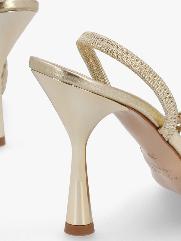Tiffi Gold Leather Woven Sling Back Court Shoes