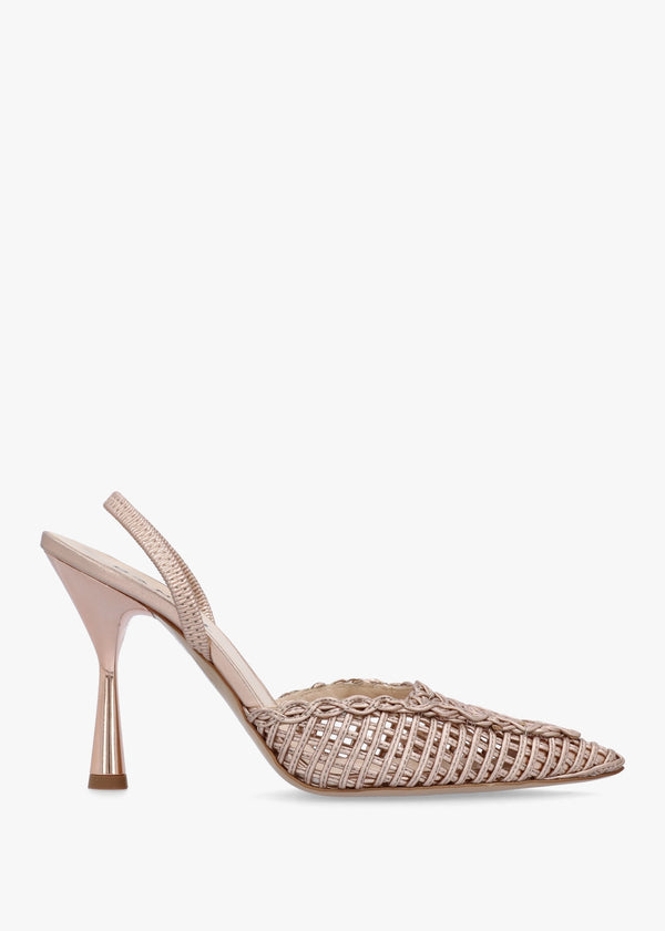 Tiffi Rose Gold Metallic Leather Woven Sling Back Court Shoes