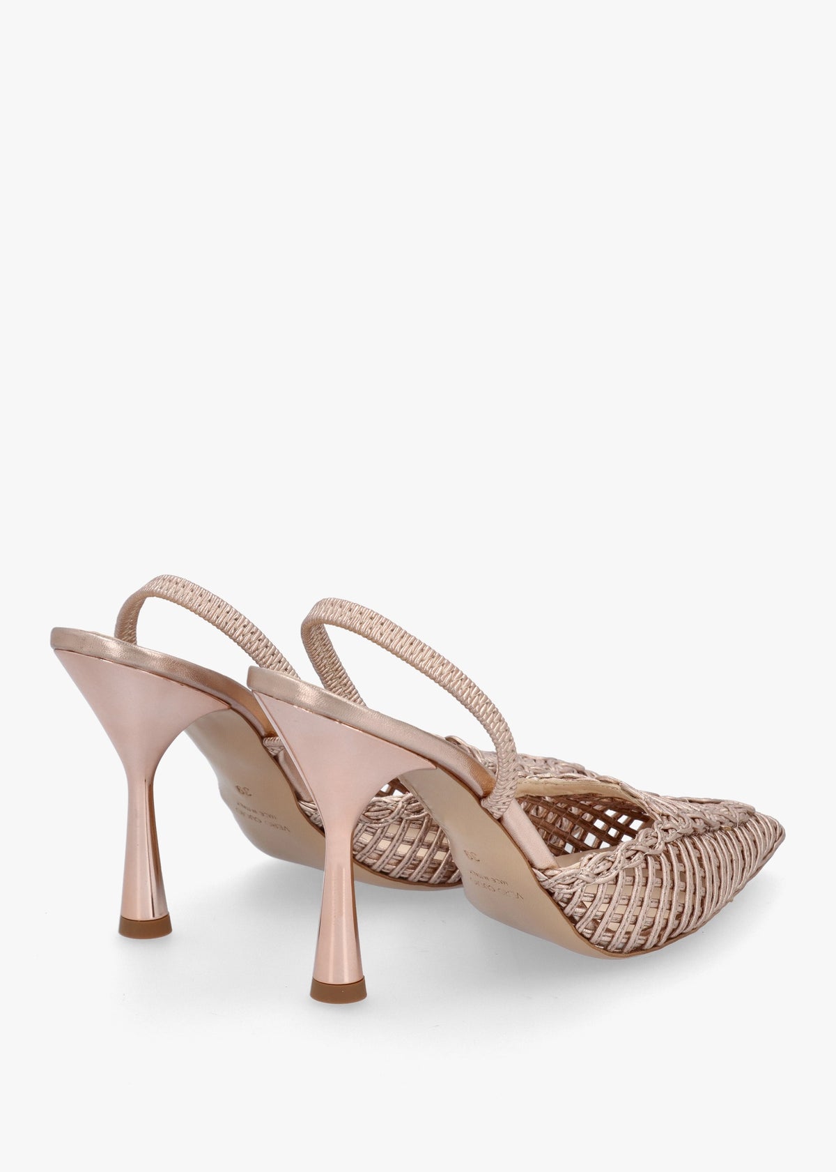 Tiffi Rose Gold Metallic Leather Woven Sling Back Court Shoes