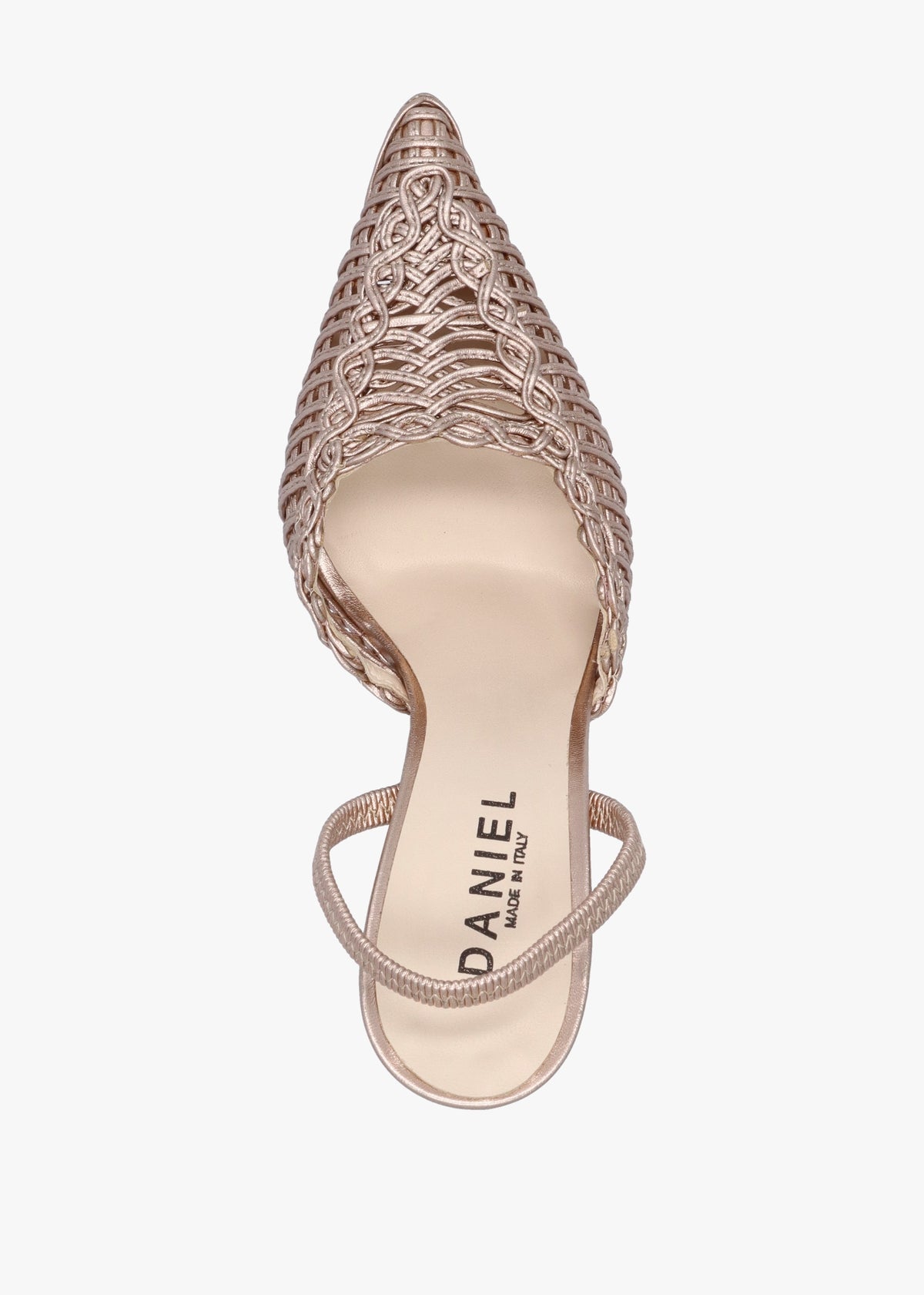 Tiffi Rose Gold Metallic Leather Woven Sling Back Court Shoes