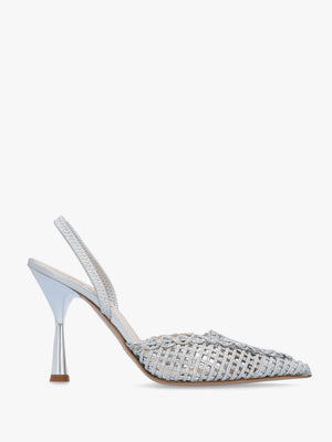 Tiffi Silver Leather Woven Sling Back Court Shoes