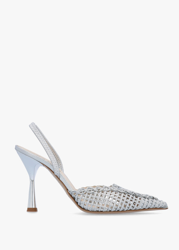 Tiffi Silver Leather Woven Sling Back Court Shoes