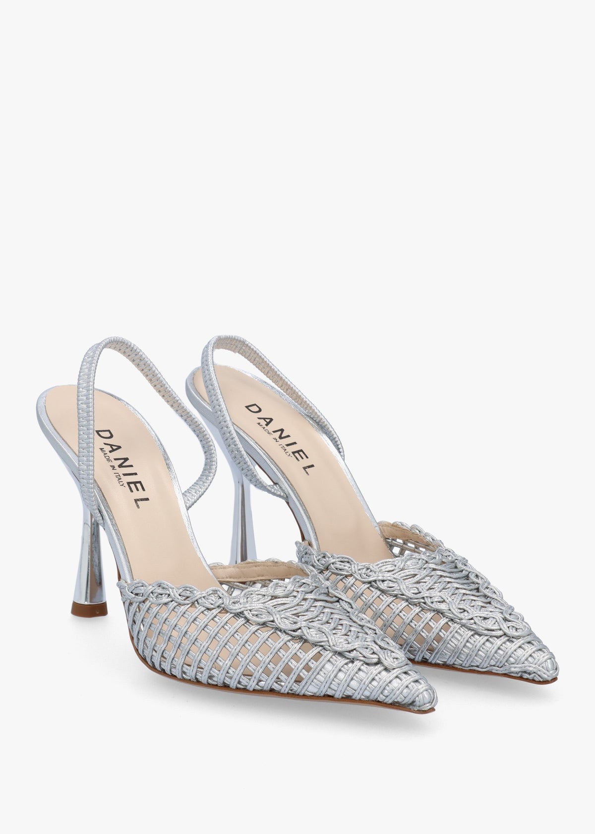 Tiffi Silver Leather Woven Sling Back Court Shoes