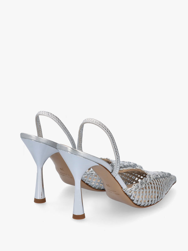 Tiffi Silver Leather Woven Sling Back Court Shoes