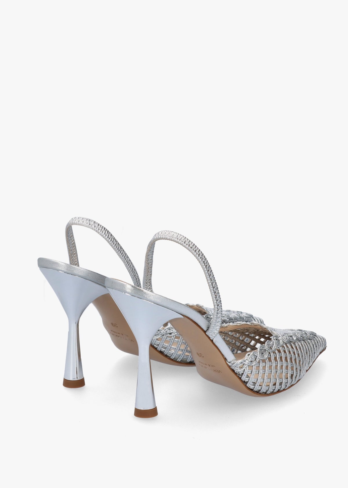 Tiffi Silver Leather Woven Sling Back Court Shoes