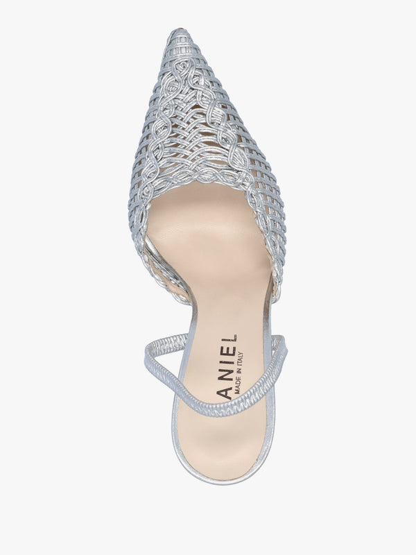 Tiffi Silver Leather Woven Sling Back Court Shoes