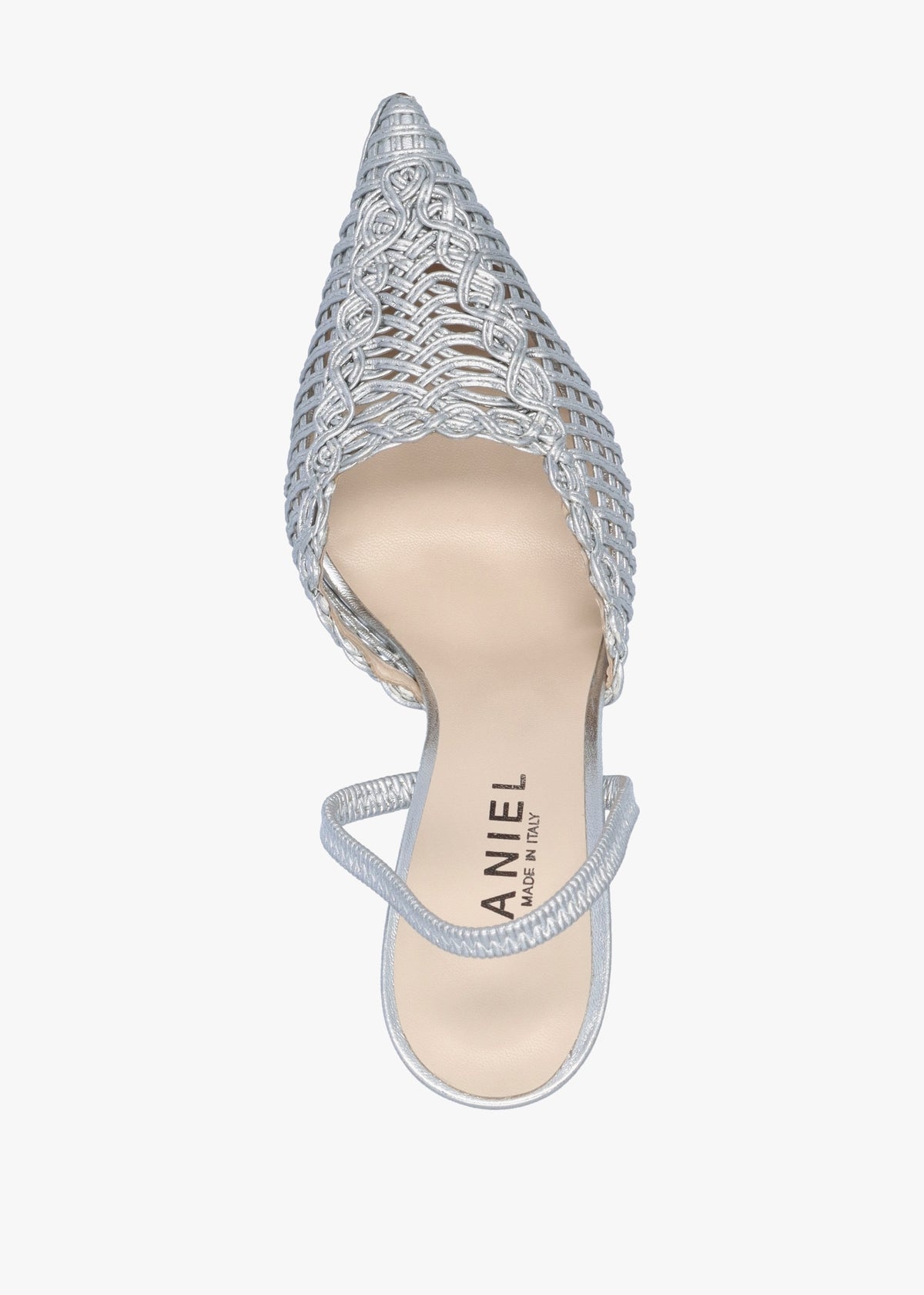 Tiffi Silver Leather Woven Sling Back Court Shoes
