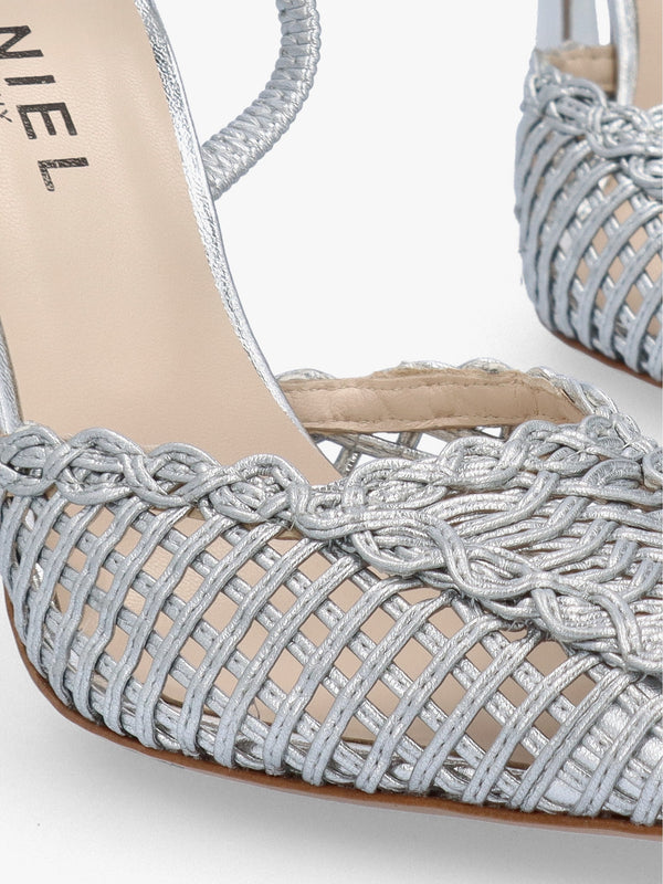 Tiffi Silver Leather Woven Sling Back Court Shoes