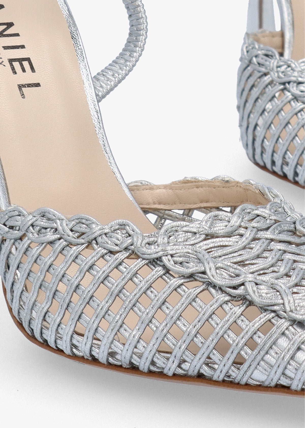 Tiffi Silver Leather Woven Sling Back Court Shoes