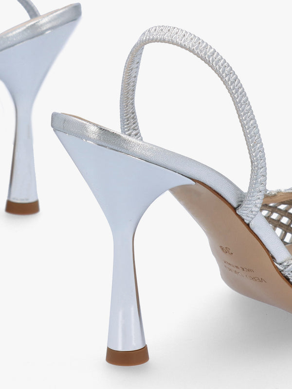 Tiffi Silver Leather Woven Sling Back Court Shoes