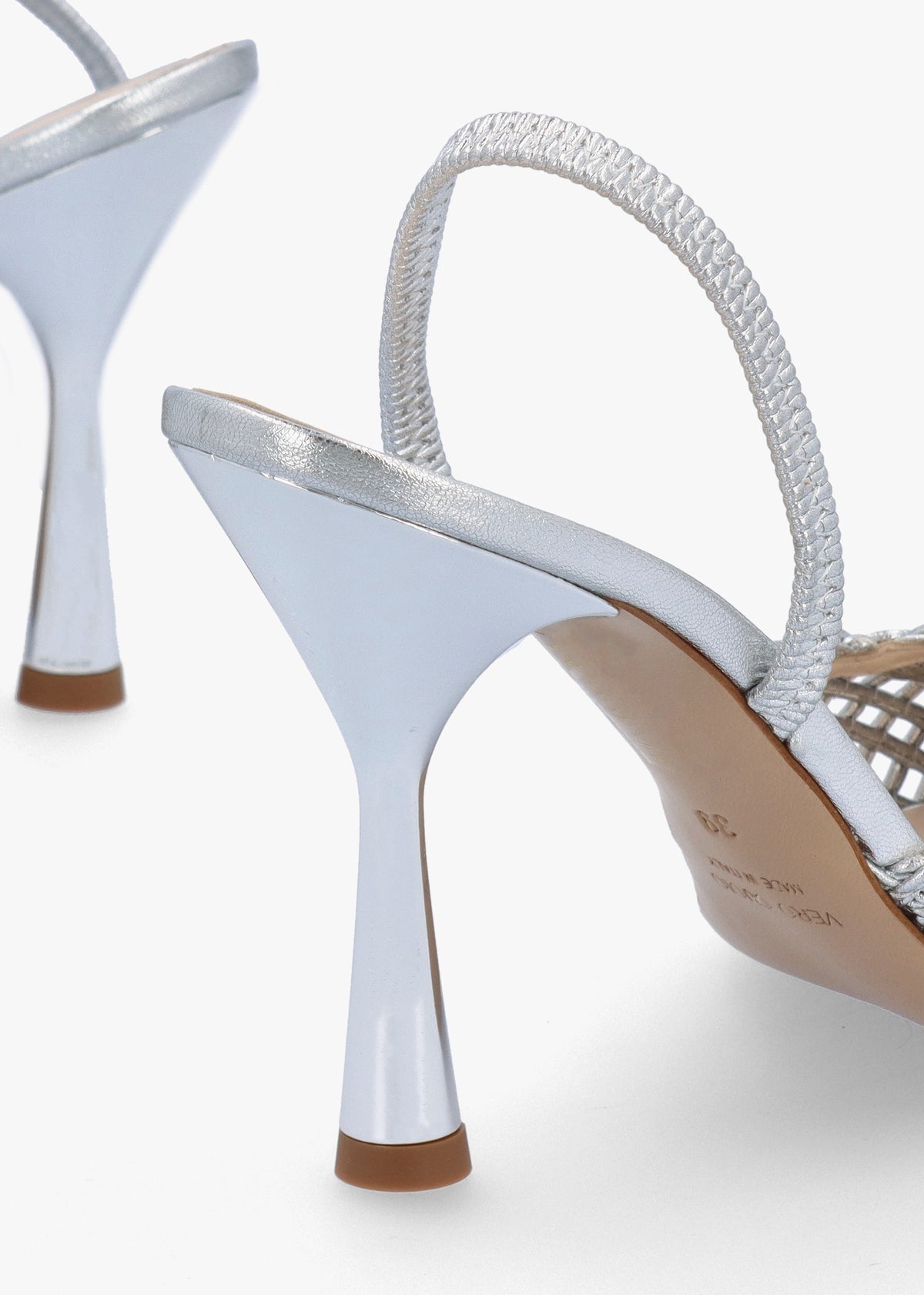 Tiffi Silver Leather Woven Sling Back Court Shoes