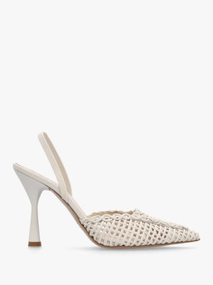 Tiffi White Leather Woven Sling Back Court Shoes