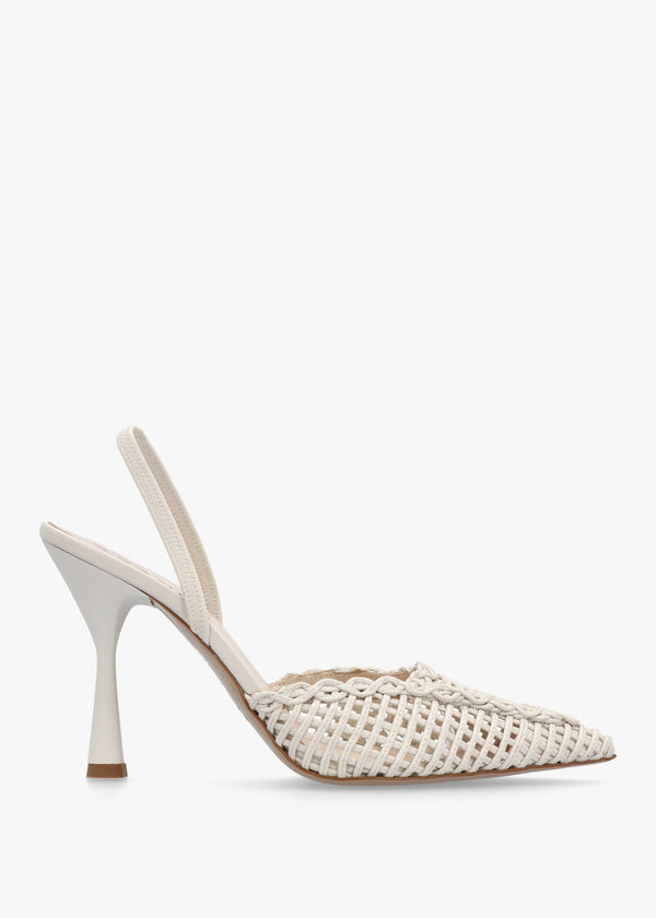 Tiffi White Leather Woven Sling Back Court Shoes