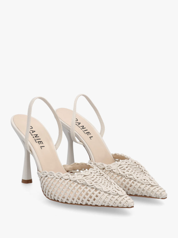 Tiffi White Leather Woven Sling Back Court Shoes