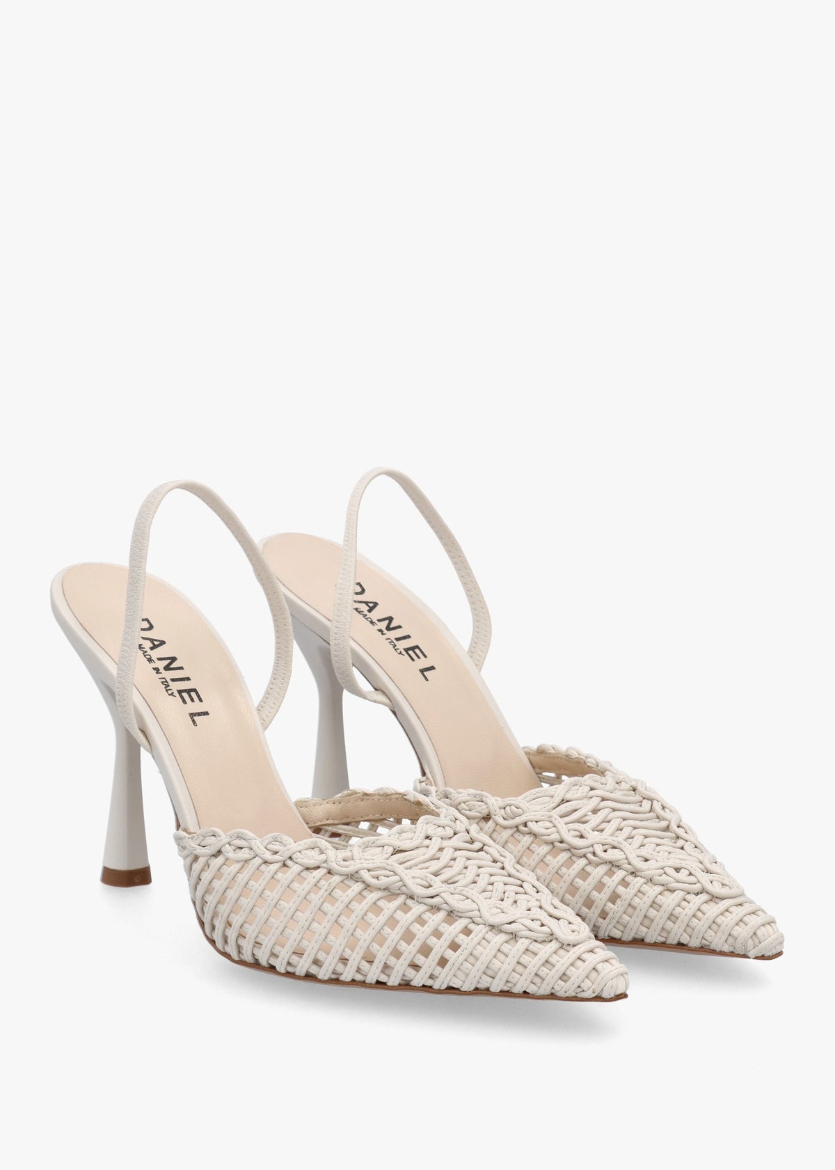 Tiffi White Leather Woven Sling Back Court Shoes