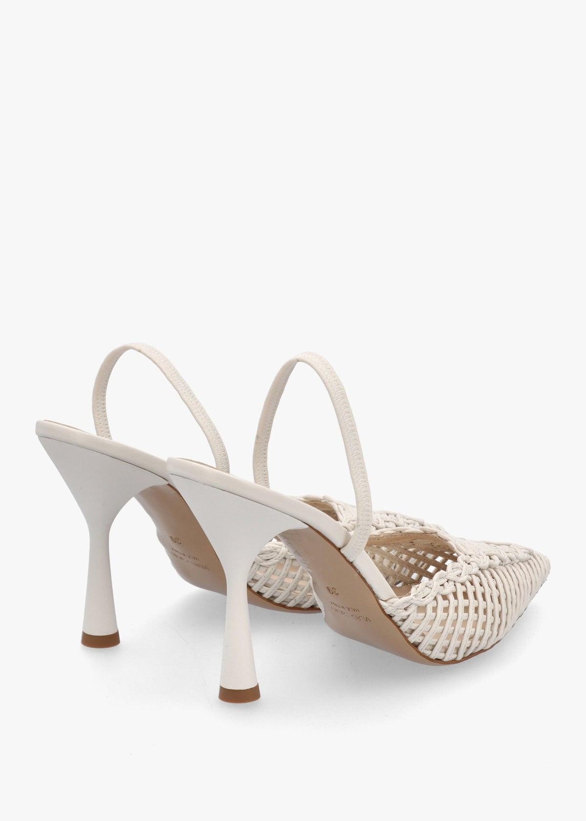 Tiffi White Leather Woven Sling Back Court Shoes