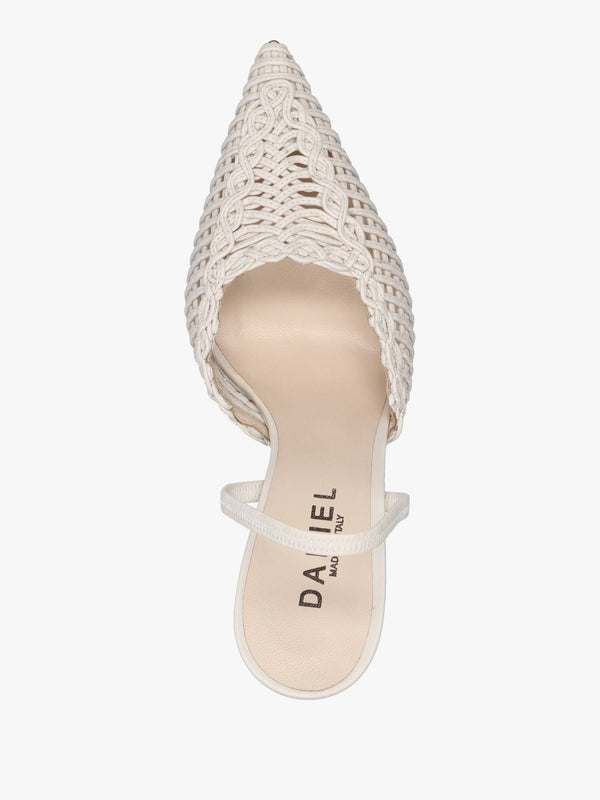 Tiffi White Leather Woven Sling Back Court Shoes