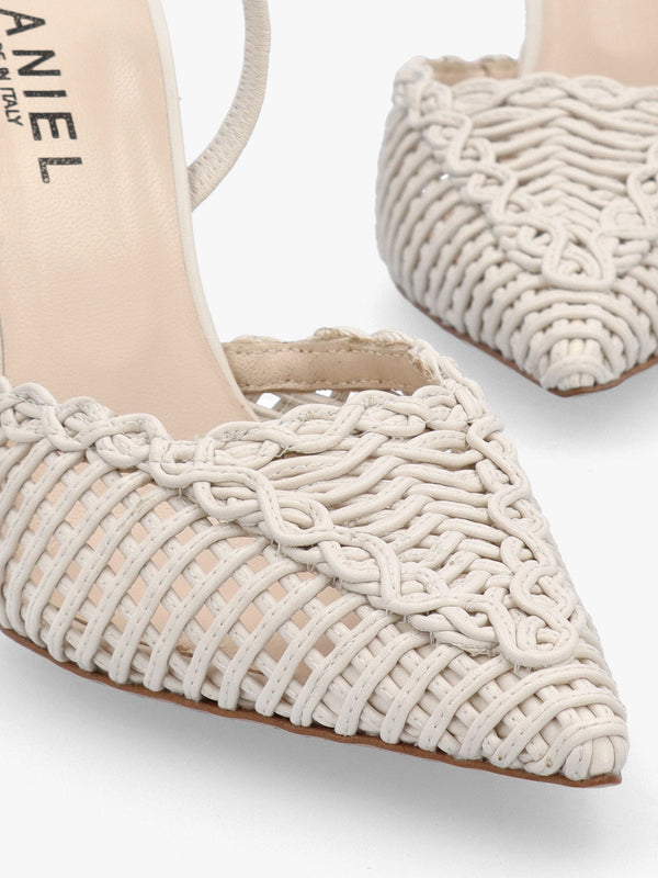 Tiffi White Leather Woven Sling Back Court Shoes