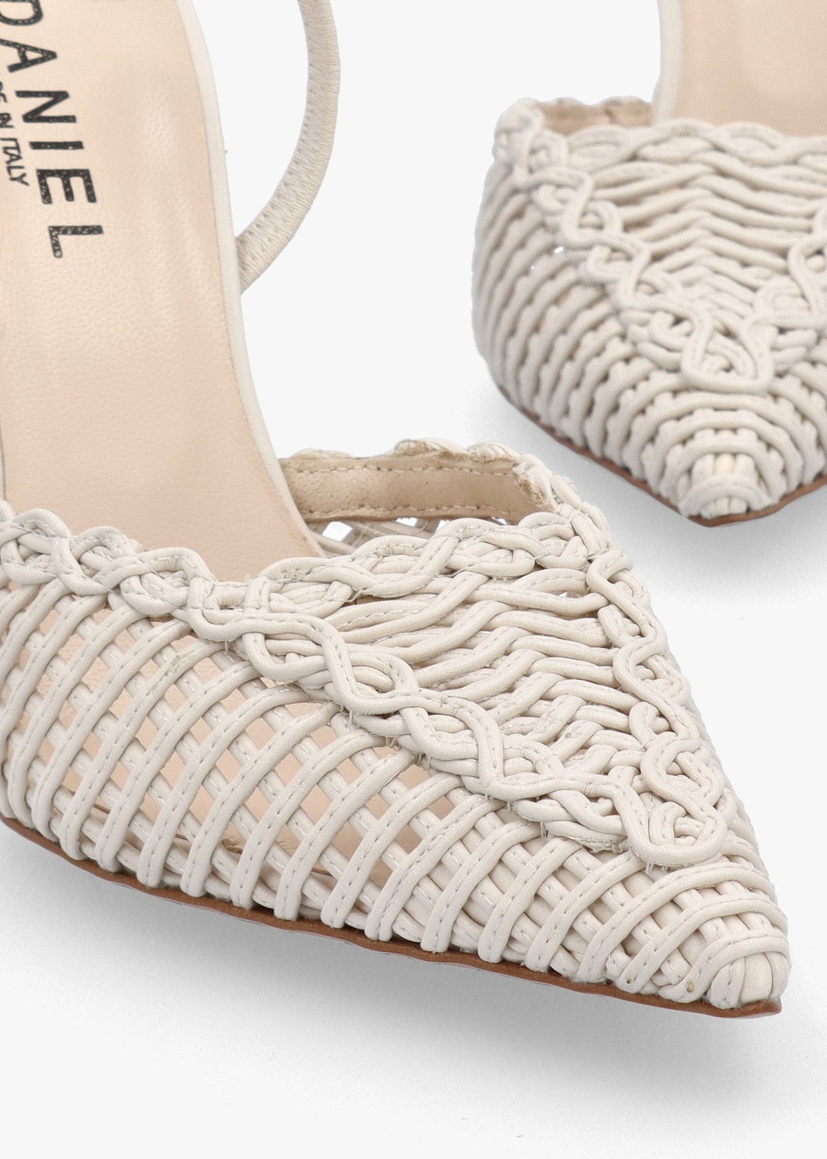 Tiffi White Leather Woven Sling Back Court Shoes