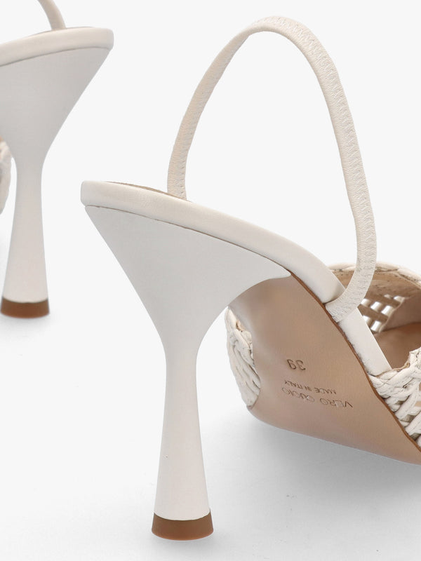Tiffi White Leather Woven Sling Back Court Shoes