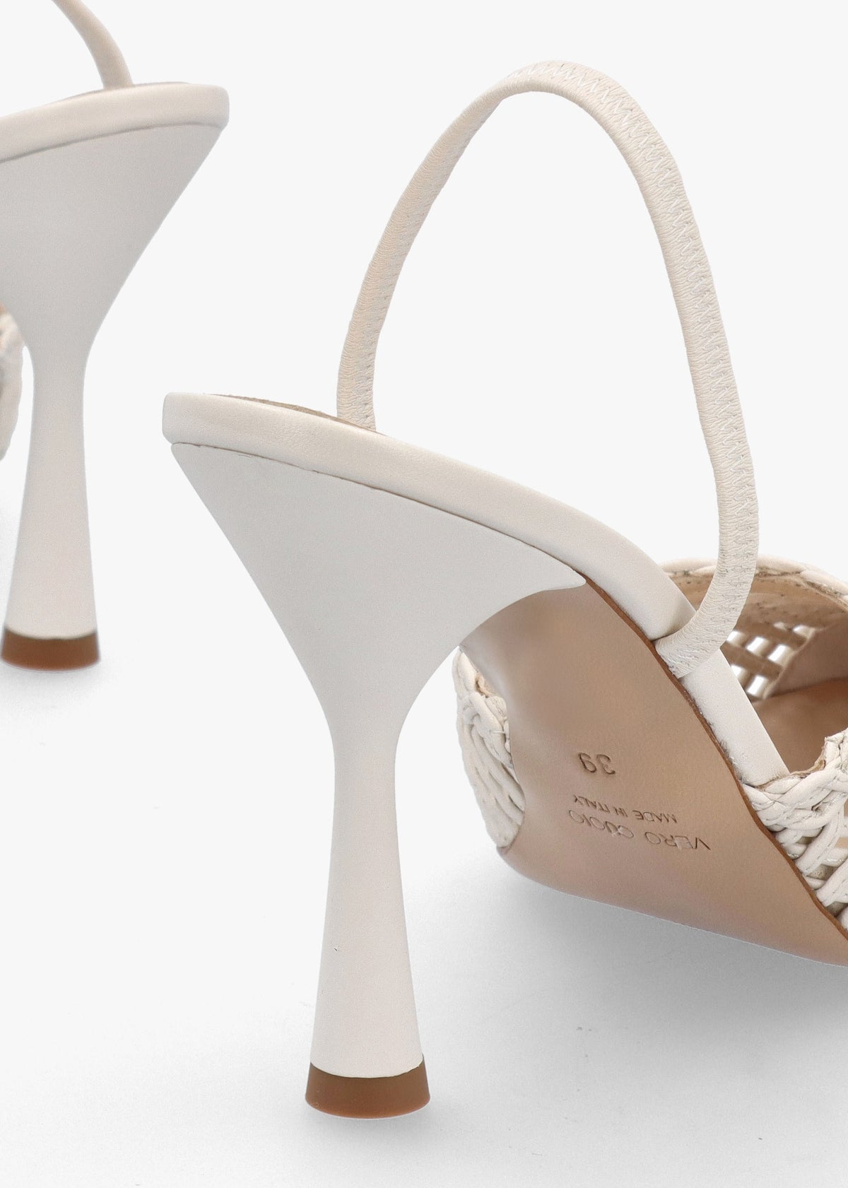 Tiffi White Leather Woven Sling Back Court Shoes