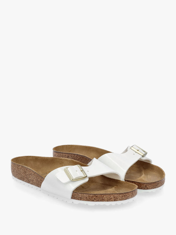 Madrid Birko-Flor Patent White Mules