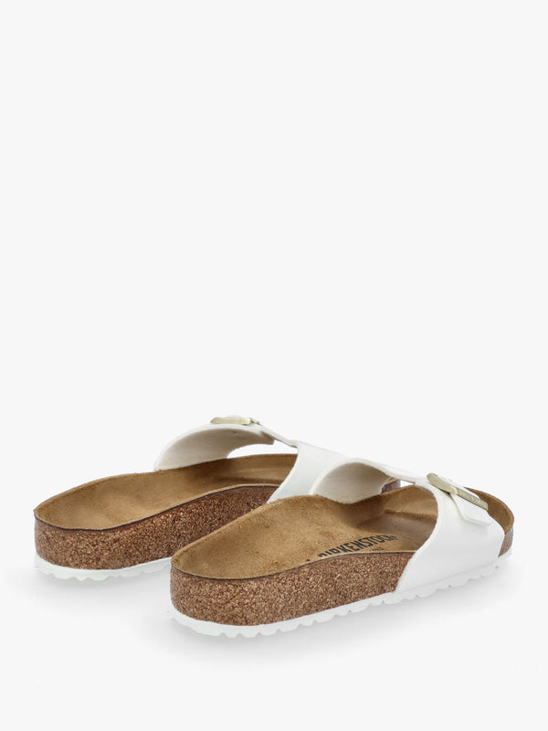 Madrid Birko-Flor Patent White Mules